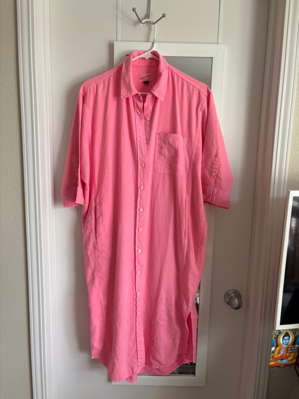 Short-Sleeve Button-Front Shirt Dress in Pink - Picture 2 of 4